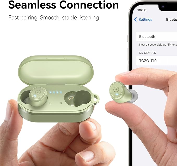 TOZO T10 Wireless Earbuds Powerful Bass Stereo Wireless Charging, APP, IPX8 | Waterproof, 55H Playtime, Ergonomic Design In Ear buds, App Customize EQ, Bluetooth 5.3 Headphones for Work, Travel, Green - Image 8