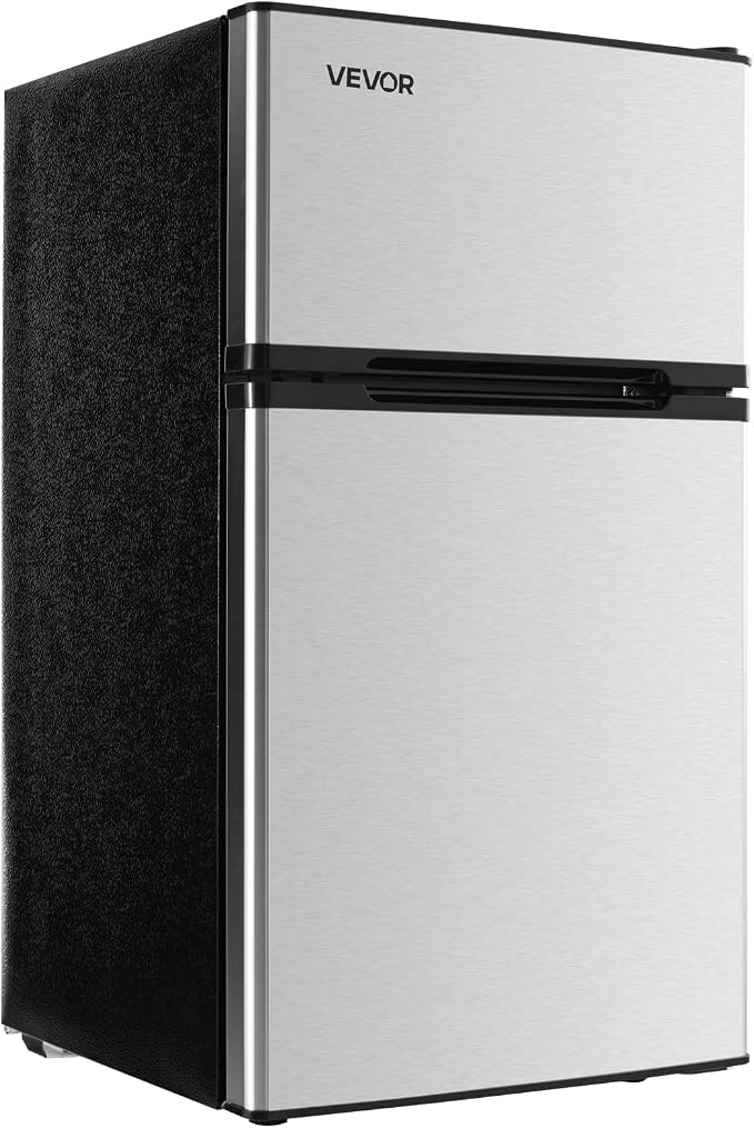 VEVOR Mini Fridge with Freezer, 3.2 Cu.Ft, Dual Zone Compact Refrigerator, 3 Modes Adjustable Temp, Energy Efficient Small Fridge, Reversible Door, Low Noise, for Bedroom, Dorm, Brushed Stainless by VEVOR