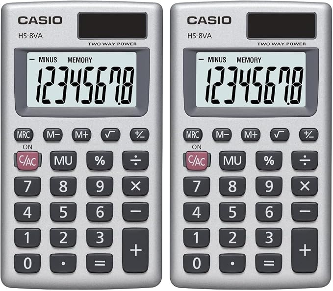 Casio HS-8VA Mini 6-Function Calculator | Large 8-Digit LCD Display | Solar by Casio