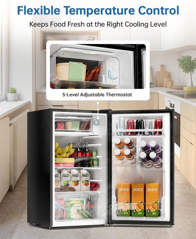 3.2 Cu Ft Mini Fridge with Freezer, Single Door Upright Freezer | Energy Efficient, Large Capacity, Reversible Door, ETL Certified, Small Refrigerator for Bedroom, Office & Dorm, Black - Image 5
