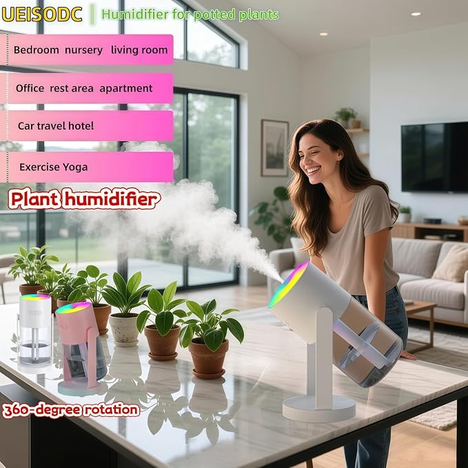 UEISODC bedroom humidifier, desktop USB humidifier, car air freshener, relieves tight skin, cough, nasal congestion, allergies and dry air，With automatic shutdown, silent operation - Image 5