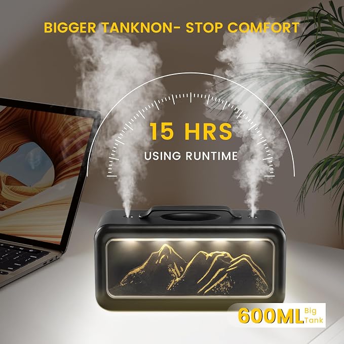 HEEYCEM Small Humidifiers for Bedroom, 600ml Cool Mist Top Fill Humidifier for Baby Nursery, Ultra Quiet 23dB, Air Humidifier with Night Light,for Plants,Home, Office (Black) - Image 4