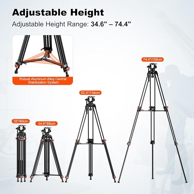 COMAN 74.4" Video Tripod, Heavy Duty Camera Tripod - Image 4