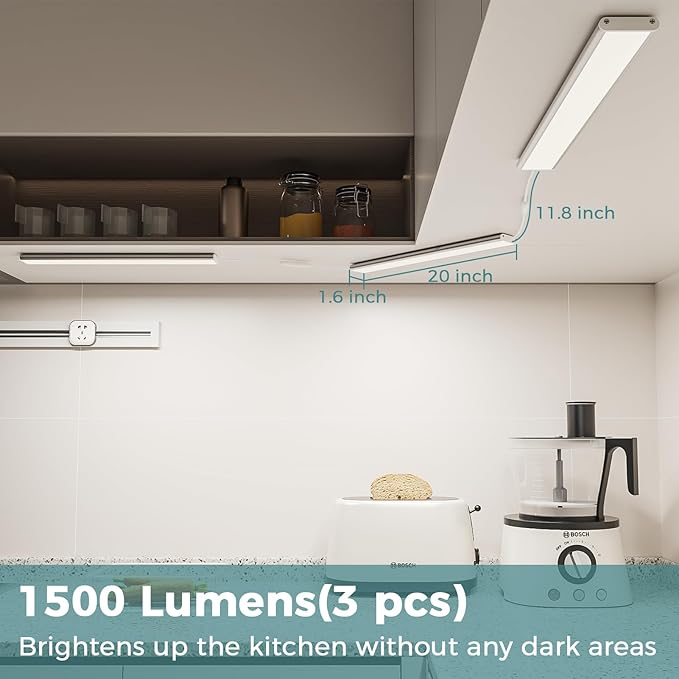 ASOKO Under Cabinet Led Light Plug in, Dimmable Daylight White 4000K, 3 Pack 12 - Image 2