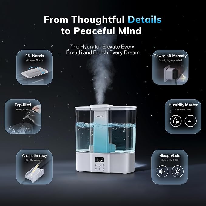 Geek-Level Aeocky Humidifier for Baby, Quiet Ultrasonic Humidifiers for Bedroom, Nursery with Ambient Light, 4L Top-Fill Cool Mist Diffuser with Timer, Sleep, Auto, Constant Humidity Mode - Image 5
