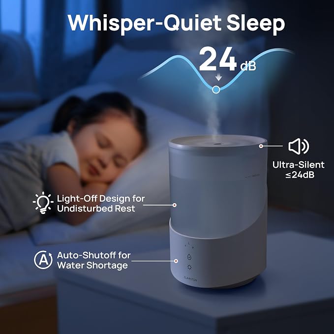 Clarston Humidifiers for Bedroom, 2.5L Cool Mist Humidifier with Essential Oils Diffuser and Nightlight, Top Fill Humidifiers for Home Large Room, Timer, Auto Shut-off, 25H Runtime - Image 6