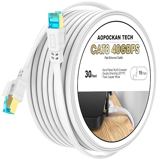 Cat 8 Ethernet Cable 30 FT, Heavy Duty High Speed 40Gbps 2000Mhz Internet by AOPOCKANTECHEthernetCables