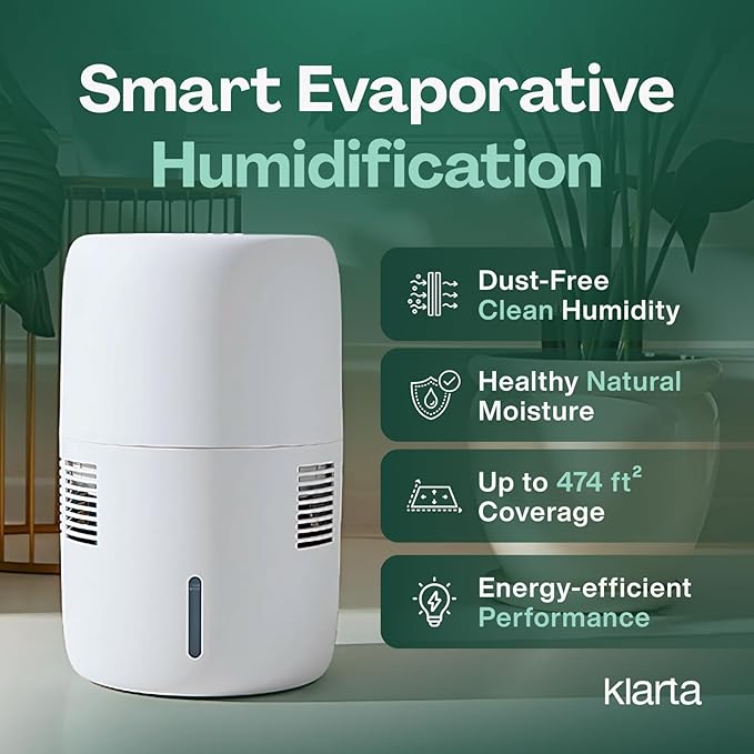 Smart Evaporative Humidifier with App Control & 3L Tank – Mist-Free, No White Dust – Quiet Operation for Better Sleep – Klarta Humea White - Image 2