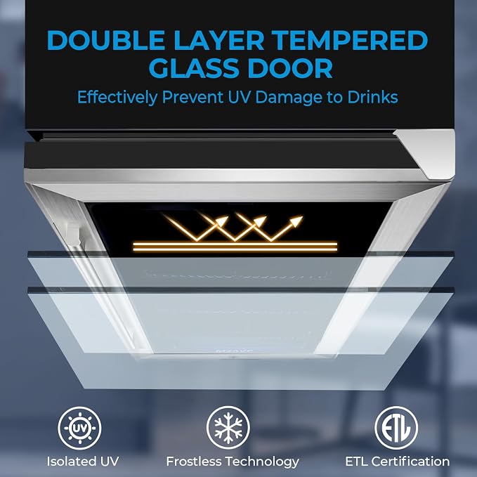 15 Inch Beverage Refrigerator Under Counter, 130 Cans Beverage Fridge Built-in or Freestanding, 15" Drink Cooler with Glass Door, Blue LED Light, Safety Lock - for Home/Kitchen(3.1 cu.ft) - Image 5