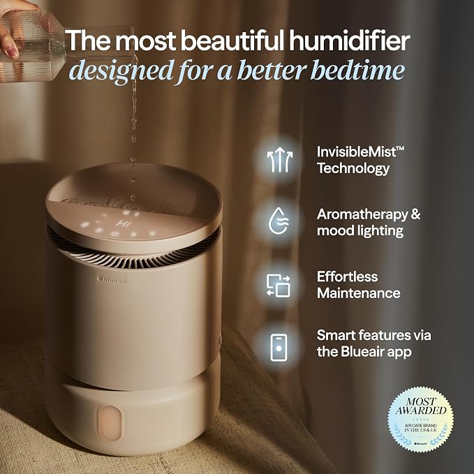 BLUEAIR Room Humidifier - DreamWell - 48Hr Top-Fill Mist-Free InvisibleMist Technology Aroma Stone for Essential Oils and Soothing Mood Lighting - Quiet Operation for Bedroom and Home Use, Beige - Image 2