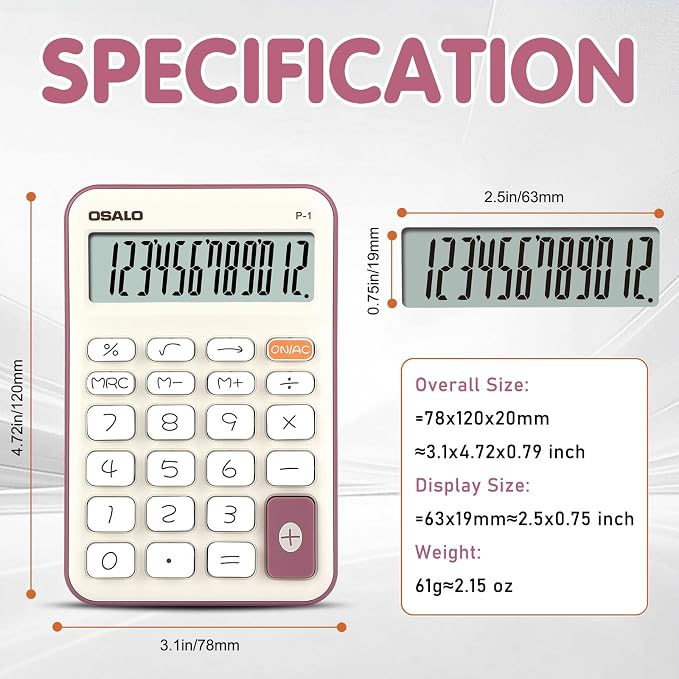 Pendancy Small Desk Calculator Cute, 12 Digit LCD Display, Basic Function - Image 5