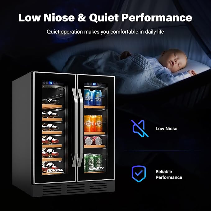 ROVSUN 24 Inch Wine and Beverage Refrigerator, Hold 17 Bottles and 61 Cans | 34 Bottles Dual Zone Wine Fridge, 37°F to 64°F, LED Light, Built-in or Under Counter Wine Refrigerator for Home/Bar/Kitchen - Image 8