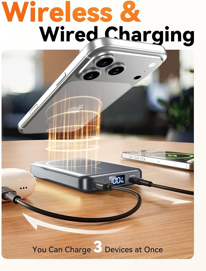 Aobbow Magnetic Portable Charger, 10000mAh for Magsafe Battery Pack, 20W Fast Charging Power Bank, Travel Essential of Wireless Charger Compatible with iPhone 17/16/15/14/13 Pro/Max/Air/Plus-SpaceGray - Image 5