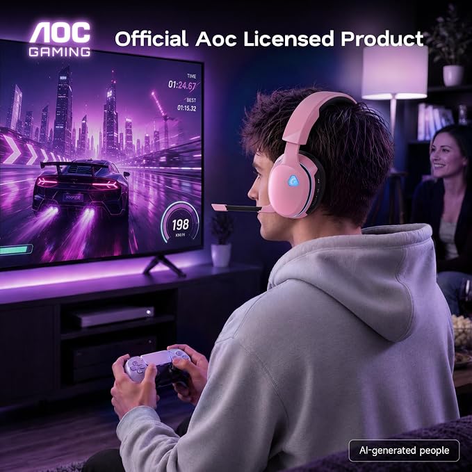 AOC 2.4GHz Wireless Gaming Headset for PS5, PS4, Switch, 45Hr, Blush Pink | Bluetooth 6.0 Gaming Headphones with Noise Canceling Mic, 7.1 Virtual Surround, Great for Fortnite & Call of Duty/FPS Gamers - Image 7