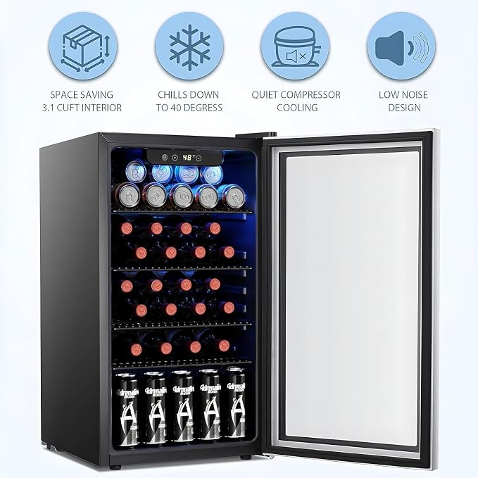 Antarctic Star 26 Bottle 130 Can Wine Cooler/Cabinet Refrigerator Mini Wine Cellar Beer Soda Clear Glass Door Bar Fridge Quiet Compressor Adjust Temp Freestanding Indoor Use 3.1cu.ft Black | 26 Bottle 130 Can Capacity, Clear Glass Door, for Red wine Be... - Image 2