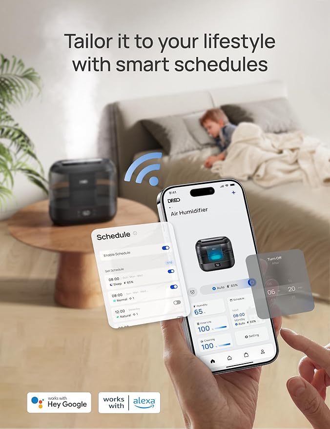 Dreo Humidifiers for Bedroom Home, Top-filled Smart Quiet Cool Mist Humidifiers & 4L Smart Humidifiers for Bedroom, Quiet Supersized Cool Mist Ultrasonic Humidifier, Standard - Image 7