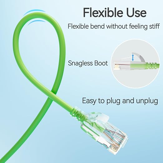 Cat6 Slim Patch Cables 3 Feet 10-Pack Green, Cat6a Patch Cables 10Gbps 550MHz - Image 5