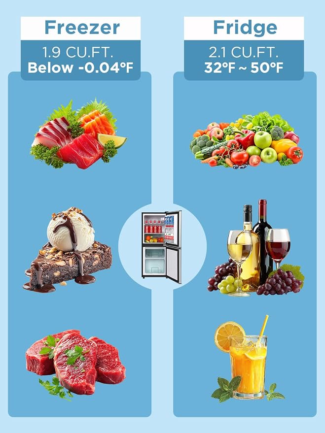 F.W.WOOLWORTHS 4.0 Cu.Ft Refrigerator with Freezer | Compact Fridge with 2 Doors for Office, Kitchen, Dorm and Bedroom, 7 Level Temp Adjustable Thermostat, Silver - Image 3
