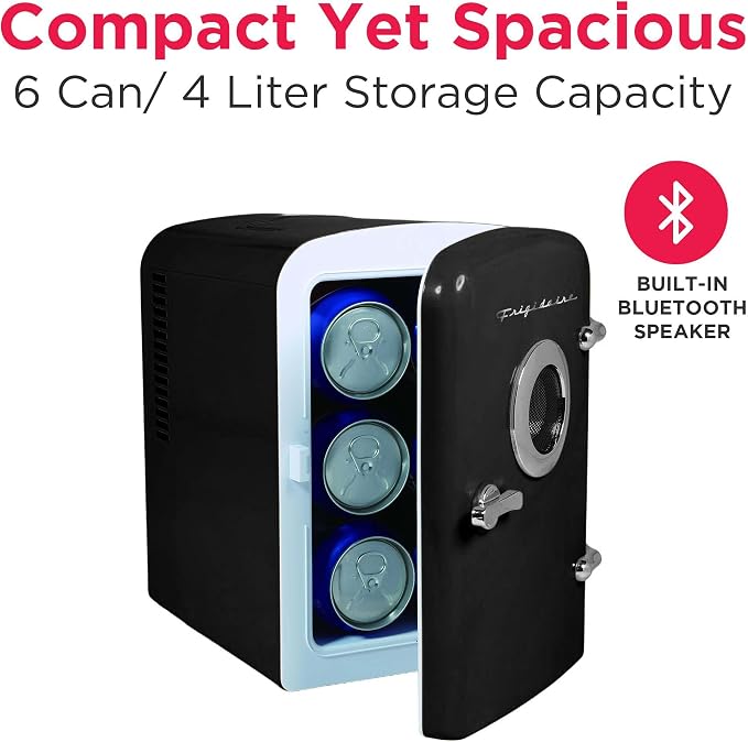 Frigidaire 6 Can Retro Mini Portable Personal Fridge/Cooler for Home, Office or Dorm (Built-in Bluetooth Speaker) - Image 2