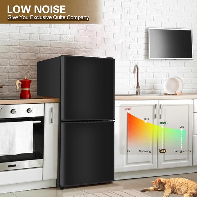 Dorm Size Fridge with Freezer 4.3 Cu. Ft., 2-Door Small Refrigerator Black | with Bottom Freezer, 7-Level Thermostat Control, Low Noise Mini Fridge for Apartment, Office, Kitchen - Image 3