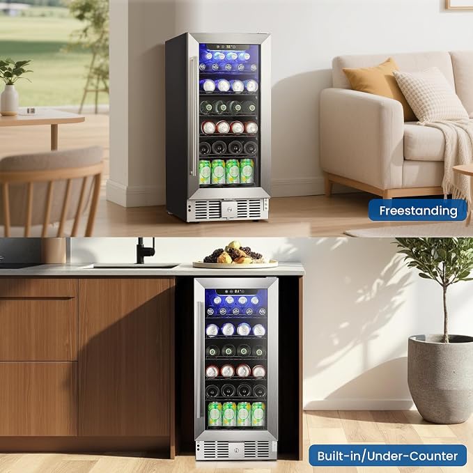 Antarctic Star 115 Can Beverage Refrigerator Cooler, 2.9 Cu.Ft Mini Fridge with Safety Lock, Beverage Cooler with Glass Door/LED Light/Adjustable Removable Shelves for Home/Office/Bar(Stainless Steel) - Image 6