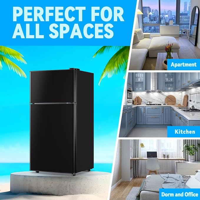 Mini Fridge with Freezer 2.4 Cu.ft Mini Refrigerator Freezer Double Doors 7 Modes Temp Suit for Apartment Bedroom Office Black - Image 8