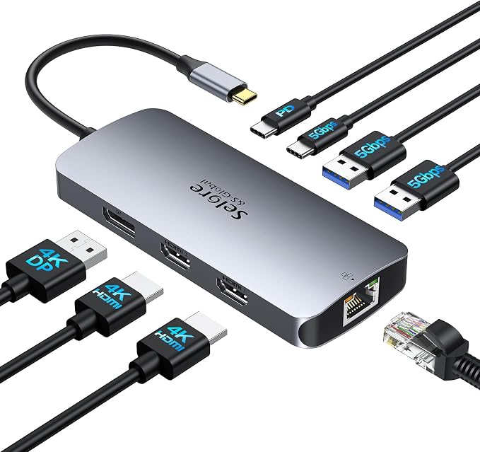 USB C Docking Station Dual Monitor, Selore Docking Station 3 Monitors Triple 4K by SeloreS-Global