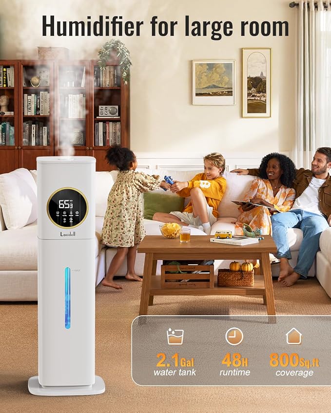 Humidifiers for Bedroom, 2.1Gal/8L Humidifier large room with Essential Oil Diffuser, Night Light, Top Fill Whole House Cool Mist Humidifiers for Plants Baby Kids Adults Greenhouse(White) - Image 2