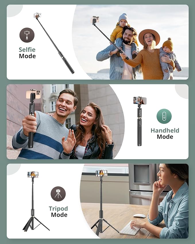 Sensyne 63" Selfie Stick Tripod, Extendable Phone Tripod - Image 4