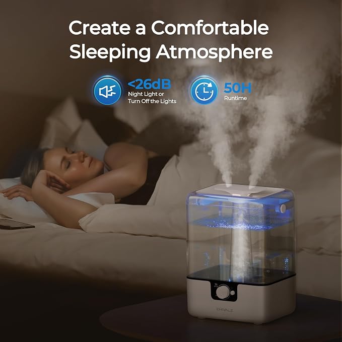 CHIVALZ Humidifiers for Bedroom, 6L Cool Mist Humidifiers for Baby Nursery, 26dB Quiet, 50H Runtime, Top Fill Humidifier for Large Room, Home, Plants, Nightlight, Oil Diffuser 1 Pack White - Image 3