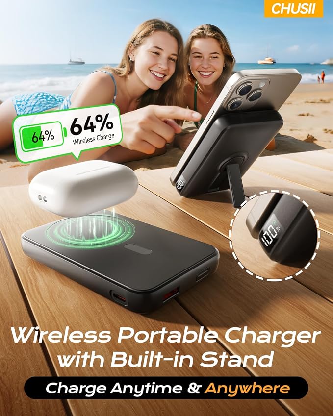 for Magsafe Portable Charger, 12000mAh Wireless Magnetic Power Bank with Stand& PD 20W Fast Charging, for Magsafe Battery Pack Compatible with iPhone 17/16/15/14/13 Series,Powerbank for Travel Cruise - Image 5