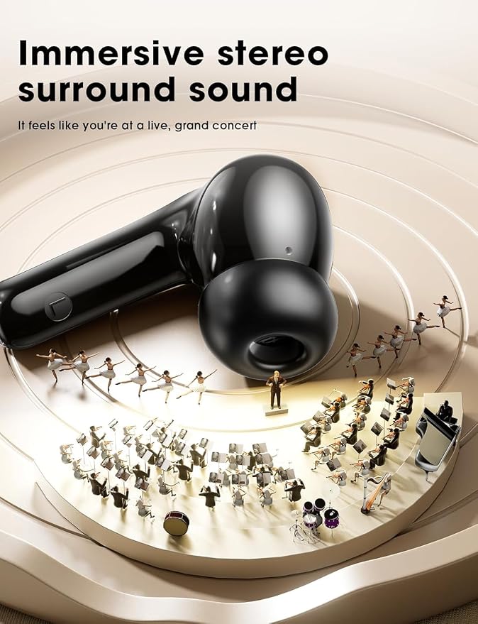 Wireless Earbuds, Hi-Fi Deep Bass Ear Buds, 48H Playtime In-Ear Headphones | 2 Mics for Clear Calls, LED Display, IPX7 Waterproof, Touch Control, Lightweight Bluetooth Earphones for iPhone/TV,Blueblack - Image 2
