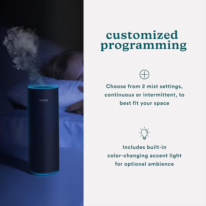 Homedics Portable Humidifier - Small Air Humidifiers for Bedroom, Plants, Office, Travel - Cool Mist Humidifiers, Color-Changing Accent Light, 2 Mist Settings, Black - Image 4