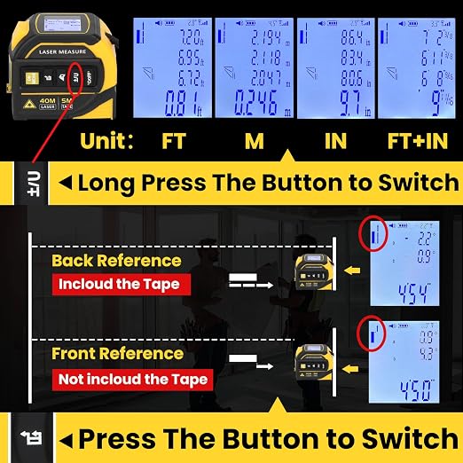 4-in-1 Laser Tape Measure with Level and Crosshairs, 16FT AutoLock Measuring - Image 4