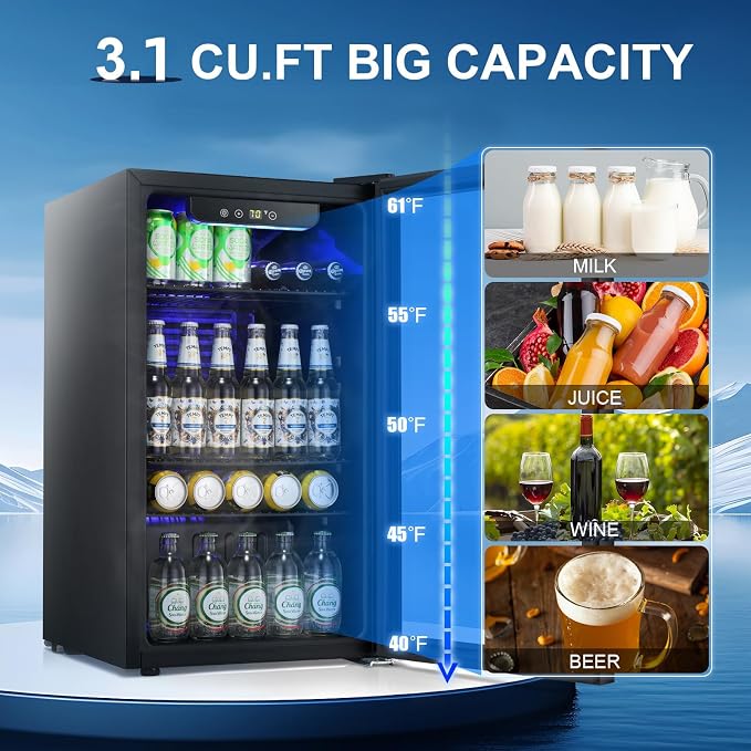 Antarctic Star Beverage Refrigerator -120 Can Mini Fridge for Soda Beer or Wine,Small Drink Dispenser, For Office or Bar with Adjustable Removable Shelves，Convertible Door ，3.1 Cu.Ft - Image 2