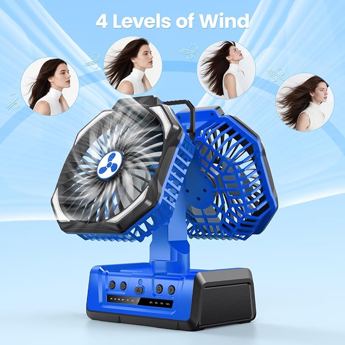 Dual Head Portable Rechargeable Fan 20000mAh Battery Powered Camping Fan Cordless with LED Lantern & Remote, Auto Oscillation, Hook, Battery Operated for Tent Office Travel Picnic Jobsite Orange - Image 3