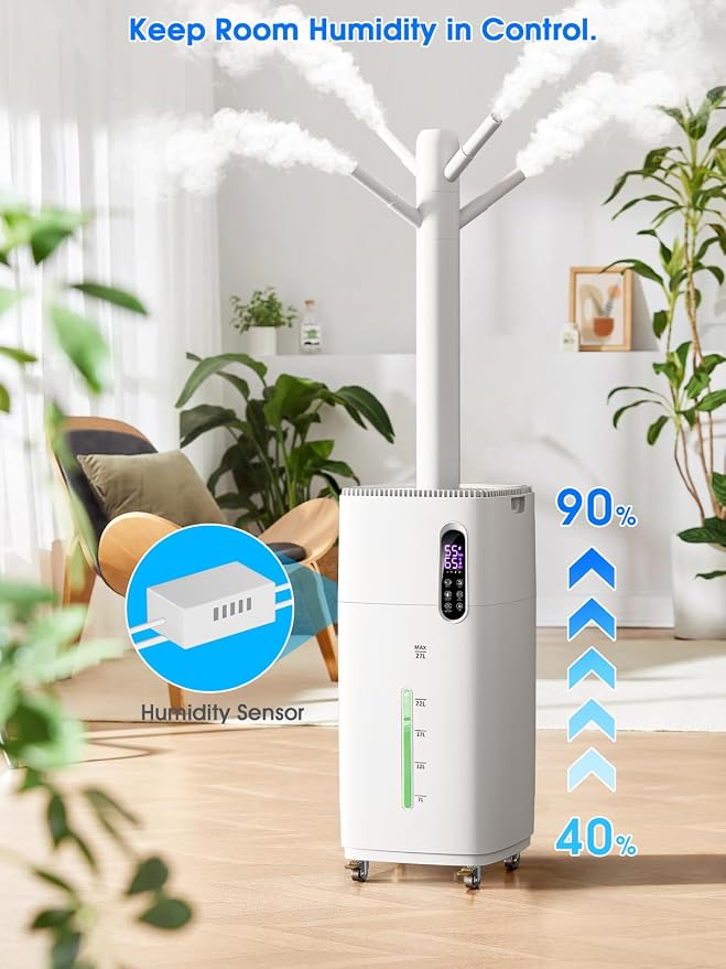 26L/5.7Gal Humidifier Large Room 3000 ft², Supersized Cool Mist, 38H Quiet Humidifiers for Bedroom, 2000mL/h Mist Output, Touch/Remote Control, Humidifiers for Home, Whole House, Plant, White - Image 5