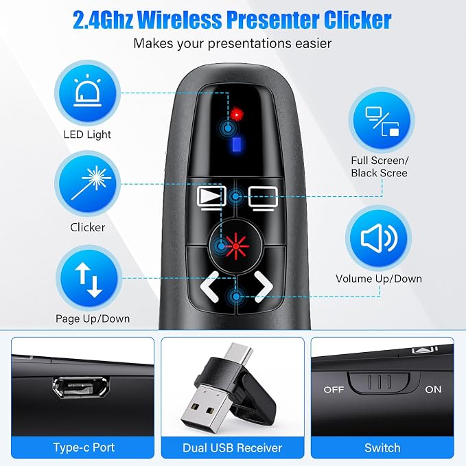 2-in-1 USB Type C Presentation Clicker, Clicker - Image 2