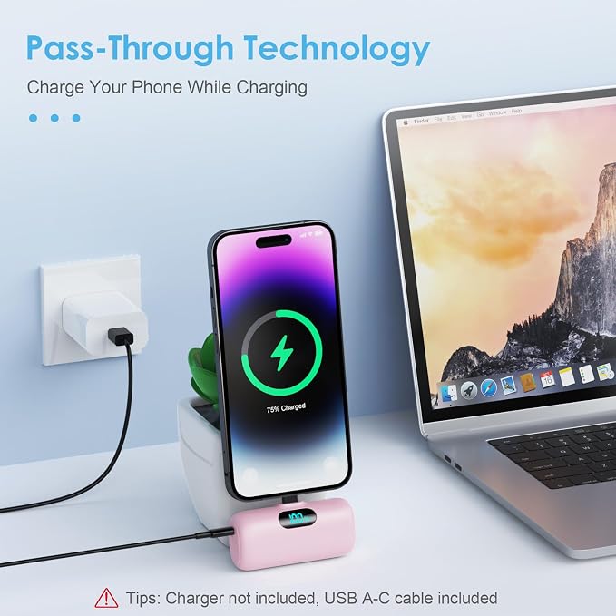 [2 Pack] Small Portable Charger for iPhone,Upgraded 5000mAh PD Fast Charging Power Bank, LCD Display Cute Mini Battery Pack Compatible with iPhone 14/14 Pro Max/13/13 Pro/12 Pro/11/XR/X/8,Blue+Pink - Image 6