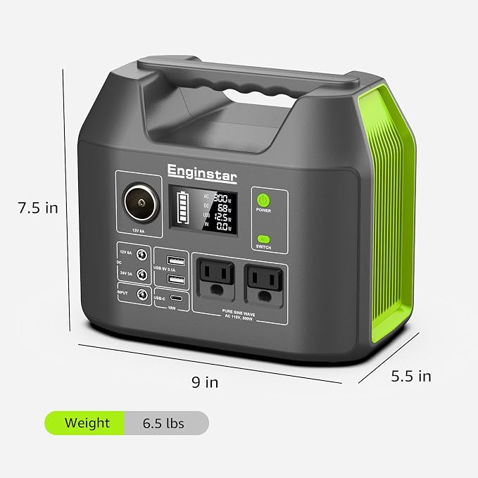 EnginStar Solar Generator, 300W Portable Power Station, 296Wh Lithium Battery Backup w/Two 110V Pure Sine Wave AC Outlet for Camping Road Trip RV, 80000mAh Sufficient Power Supply for Blackout - Image 5