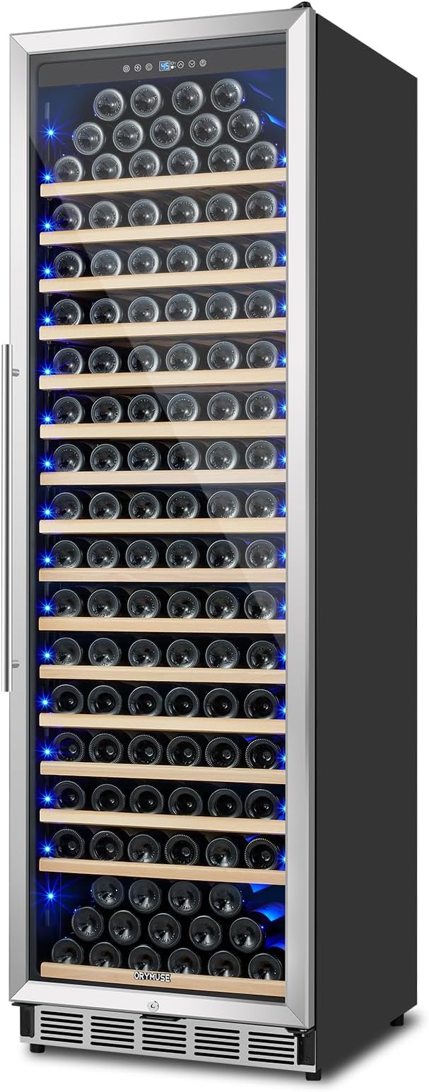 Large 200 Bottle Wine Fridge - 24 Inch Wine Cooler Refrigerator, Freestanding and Built-in Design, Upgraded Compressor Cooling, Intelligent Temperature Memory by ORYMUSE
