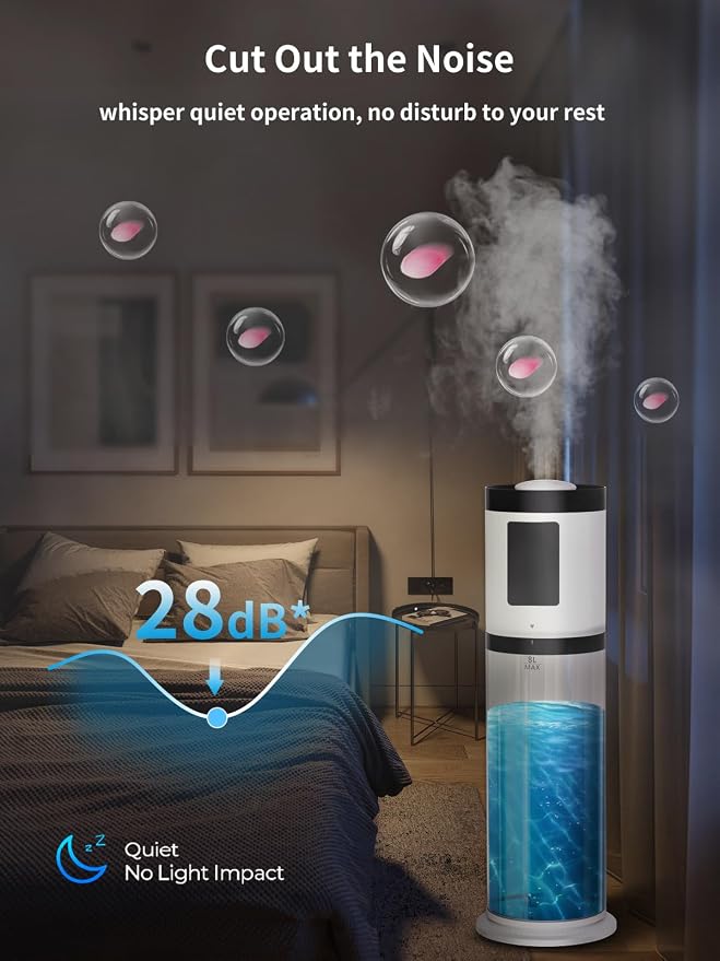 8L Humidifiers for Bedroom, 30dB Quiet, 500ft² Coverage, 60H Runtime, Top Fill, 3-in-1 Humidifier Large Room & Essential Oil Diffuser & Ambient Light, Sleep Mode, 16H Timer, Auto Shutoff Protection - Image 5