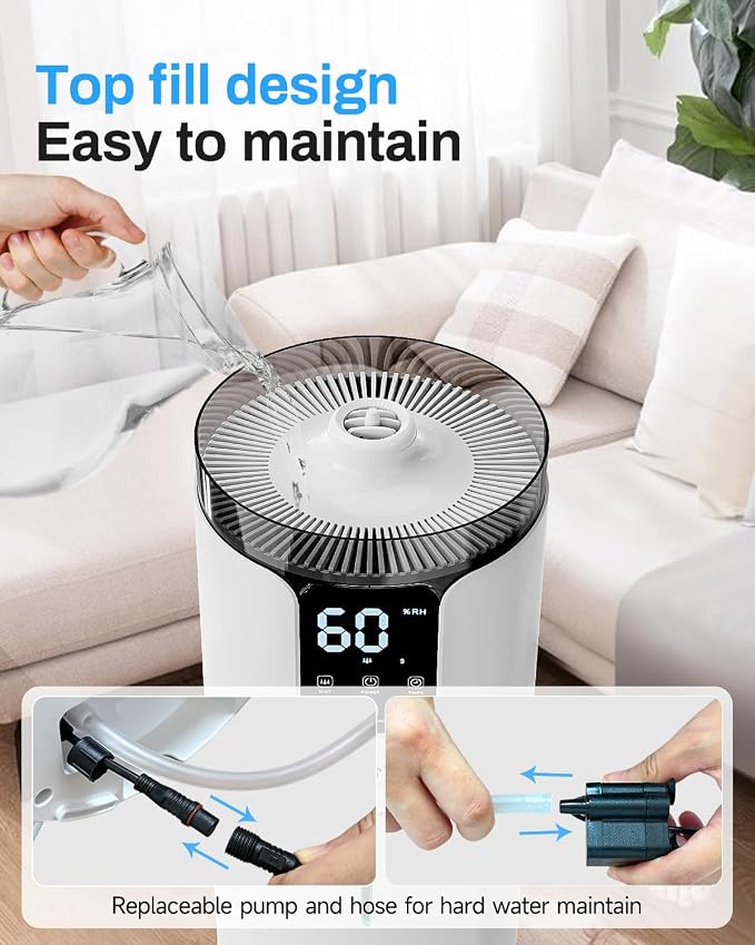 Humidifier Large Room, 4.2 Gal/16L Large Humidifier for 1500 sq.ft, 360° Nozzles Cool Mist Ultrasonic, Top Fill Tower Humidifiers for Bedroom Office Plant wholehouse with Extension Tube, Night Light - Image 7