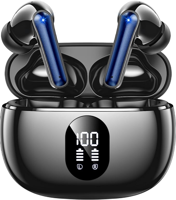 Wireless Earbuds, Hi-Fi Deep Bass Ear Buds, 48H Playtime In-Ear Headphones | 2 Mics for Clear Calls, LED Display, IPX7 Waterproof, Touch Control, Lightweight Bluetooth Earphones for iPhone/TV,Blueblack by WirelessEarbuds