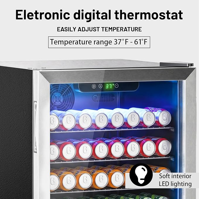 Compact 145 Can/4.5 Cu.Ft Mini Fridge, Reversible Glass Door | For Soda, Beer or Wine, Portable Small Beverage Refrigerator with Digital Display & Removable Shelves for Office, Dorm, Bar - Image 5