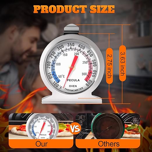 Stainless Steel Oven Thermometer 50-300°C/100-600°F, Analog Instant Read - Image 2