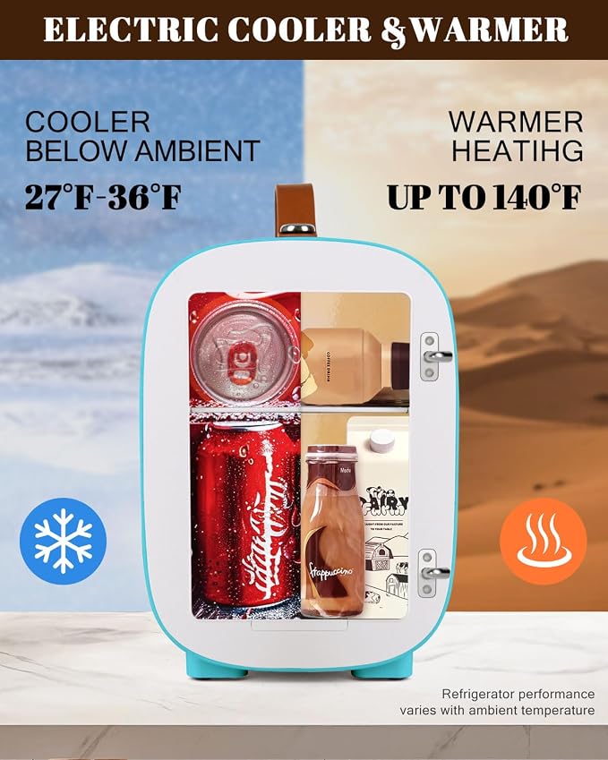 FANSEXPERT Mini Fridge for Bedroom, 4 Liter/6 Cans Skincare Small Refrigerator, AC/DC Portable Mini Cooler & Warmer, Small Fridge for Camping, Dorm, Office, Car (Blue) - Image 4