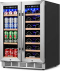 24 Inch Dual Zone Wine and Beverage Refrigerator, Built-in or Freestanding Cooler with French Doors, Under Counter Drink Fridge with Upgraded Compressor for Beer, Wine, and Soda by ORYMUSE