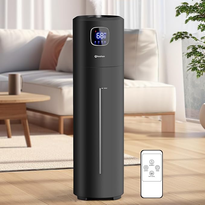 Large Humidifiers for Bedroom, 9L/2.5Gal Ultrasonic Cool Mist, Top Fill Easy Clean with 350ML/H Mist Speed, Quiet, Suitable for Kids Room Plant Yoga Office Study Room Living (Black, Round) by Akeshan