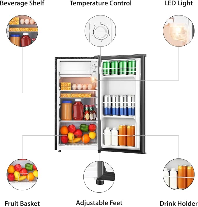 3.1 Cu.Ft Mini Fridge with Freezer, Single Door Mini Refrigerator, 7 Settings Temperature Adjustable, Compact Refrigerator for Apartment,Dorm, Office, Bedroom - Image 3